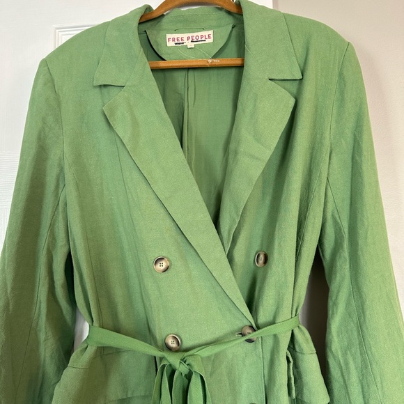 Free People Olivia Linen Blazer Double Breasted Belted Oversized - Picture 5 of 5